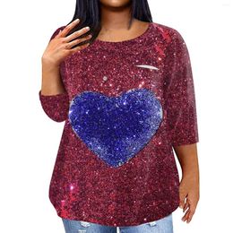 Women's T Shirts Three Quarter Sleeve T-Shirt Large Size Fashionable Casual Love Printed Round Neck Loose Pullover Tops L-5xl