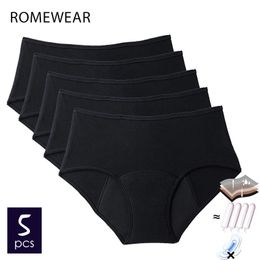 5 Pcs Cotton Menstrual Period Panties Plus Size Women Heavy Flow Absorbency Leakproof Underwear Female Incontinence Lingerie 240110