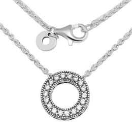 Necklaces Clear CZ Hearts Small Hollow Round Pendant Necklaces for Women 100% 925 Sterling Silver Chain Necklaces Jewelry Choker Necklace