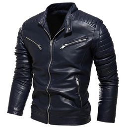 Winter Black PU Leather Jacket Men Fleece Warm Motorcycle Jackets Slim Street Fashion BLack Biker Coat Pleated Design Zipper 240111