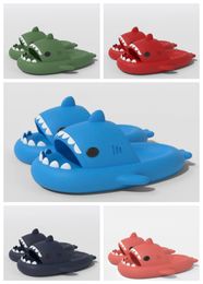 2024 New Mens Women Shark Slippers Summer Outdoor Beach Casual Shoes Colour Block Pink Blue Black Size 35-45