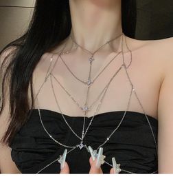 chest chain jewelry, pure desire, trendy internet celebrity, same high-end, fashionable, versatile, sexy sparkling diamond pendant, body chain necklace