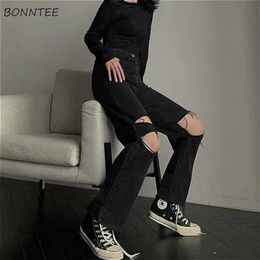 Jeans Jeans Women Denim Baggy High Waist Hole Teens Streetwear Allmatch Popular Boyfriend Straight Korean Trendy Trousers Hot Sale