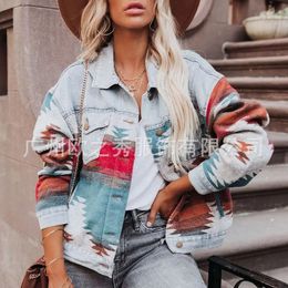 Vintage Jacket Women Spring Loose Denim Woollen Jackets Retro Ethnic Y2k Long Sleeve Coat Shirt Streetwear Biker Goth 240110