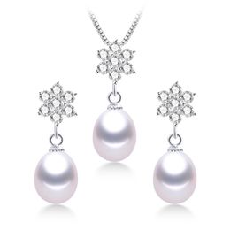 Sets Dainashi Elegant Freshwater Drop Shape Pear 89mm 925 Sterling Silver Chain For Women Nice Jewellery Set,White/Pink/Purple/Black