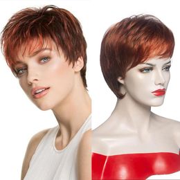 Wigs OUCEY Pixie Cut Pink Blonde Wig With Bangs Short Straight Hair Synthetic Wigs For Women Heat Resistant Fibre Natural Wigs