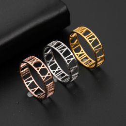 Roman Numerals 14k Yellow Gold Ring for Women Men Classic Rose Gold Color Casual Couple Rings Jewelry Anniversary Gift