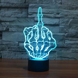 2017 Middle Finger Finger Gesture 3D Optical Lamp Night Light 9 LEDs Night Light DC 5V Colorful 3D Lamp320c