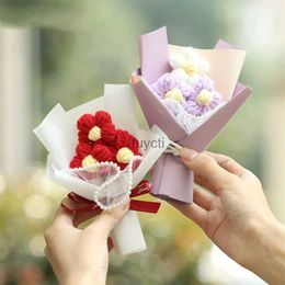 Other Arts and Crafts Mini Artificial Flower Bouquet Knit Hand Woven Crochet Flower Creative Wedding Guests Gift Valentine's Day Gift YQ240111