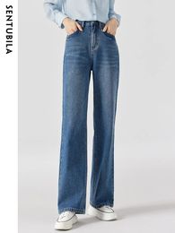 Jeans Sentubila Fashion Blue Vintage Jeans for Women 2023 Spring Button Fly Thin Straight Leg High Waist Denim Pants Casual Trousers