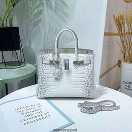 Designer Bags Luxury Fashion Totes New crocodile print cowhide white womens bag portable single shoulder messenger bag Himalayan white water diamond full diamond b