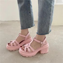 Sandals Ladies Summer Fashion Concise High Heels Gladiator One-Line Buckle Open Toe Chunky Heel Ankle-Wrap