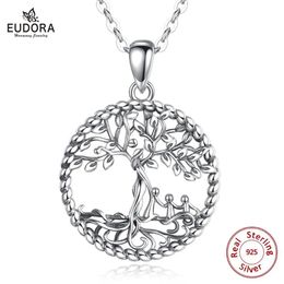 Pendants EUDORA Sterling Silver Tree Of life Pendant Silver Family tree Necklace with Happy child Fine Jewellery for Women Party Gift D475