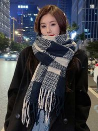 Scarves Imitation Cashmere Vintage Scarf Headscarf Winter Women Ladies Men Preppy Plaid Tassel Scarve Pashmina Mujer Foulard Wrap Shawl Q240111