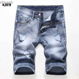 Men's Shorts Idopy Men's Brand Designer Ripped Biker Jeans Shorts Men Distressed Moto Casual Denim Joggers Motorcycle Denim Shorts Plus Size YQ240111