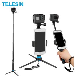 Tripods Telesin Extendable Aluminium Alloy Selfie Stick with Tripod and Phone Clip for Gopro Hero 5 6 7 8 9 10 Insta360 Osmo Action Sjcam