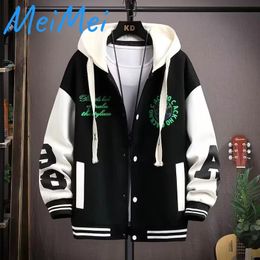 Stitching Hooded Winter Jacket Men Korean Version Allmatch Earth Pattern Clothing Loose Singlebreasted Youth Coats 240111