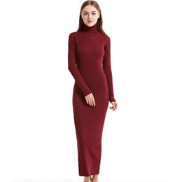 2023 Fashion Women Sexy Party Dress Knit Style Long Sleeve Turtleneck Winter Maxi Slim Work Wear Office Vestidos 240130