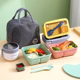 Portable Lunch Box Lunch Bags for Children School Office Bento Box with Tableware Thermal Bag Complete Kit Microwavable Heating 240111