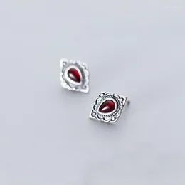 Stud Earrings MloveAcc 925 Sterling Silver Vintage Jewellery For Women Wholesale Retro Antique Red Stone