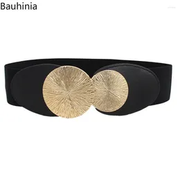 Belts Bauhinia Fashion All-match Metal Round Buckle Wide Belt High Quality Dress Women Stretch Cummerbunds
