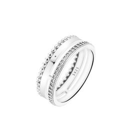 Rings Signature Logo Pave & Beads Ring Crystals Sterling Silver Jewellery Woman DIY Wedding Part Make Up Accessories Crystals New In