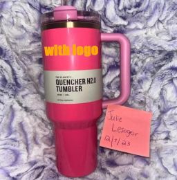 Mugs PINK Parade 40oz Quencher H2.0 Mugs Cups camping travel Car cup Stainless Steel Tumblers Cups with Silicone handle Valentine's Day Gift With 1:1 Same Logo 0110