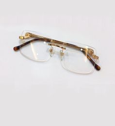 Rimless Eyeglasses Frame Gold Havana Clear Lens Glasses Men Sunglasses Frames with Box5833372
