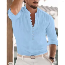 Men's T Shirts Cotton Casual Button T-Shirt Solid Color Long Sleeve Shirt Pullovers Standing Neck T-Shirts For Male Brand