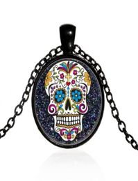 Pendant Necklaces Mexican Sugar Skull Day Of The Dead Necklace Black Chain Skeleton Glass Jewellery Classic XL15265710289443624