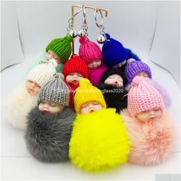 Dolls Cute Slee Baby Doll Key Chain Pompom Rabbit Fur Ball Carabiner Keyring Women Kids Holder Bag Pendant 50 Drop Delivery Toys Gif Dhszi