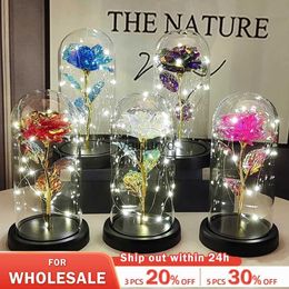 Other Home Decor Valentines Day Gift for Girlfriend Eternal Rose LED Light Foil Flower In Glass Cover Mothers Day Wedding Favours Bridesmaid Giftvaiduryd