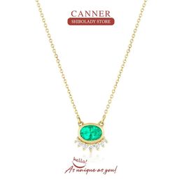 Necklaces CANNER Emerald Crystal 925 Sterling Silver Necklace For Women Bijou Rock Punk Pendente Long Chain Wedding Jewels Luxury Choker