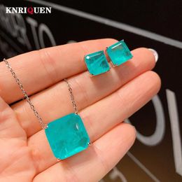 Sets Vintage Paraiba Tourmaline Emerald Lab Gemstone Jewelry Sets for Women Wedding Party Earrings Pendant Necklace Anniversary Gift