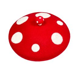 여자 수제 양모 귀여운 빨간 버섯 딸기 스타일 재미있는 베레모 모자 비니 프랑스 아티스트 따뜻한 참신 모자
