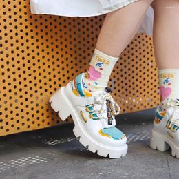 Dress Shoes Fashion Kawaii Girls School Platform Lolita White Ugly Cute Sports Thick Sole Women's Wedge Mid Heel 5cm