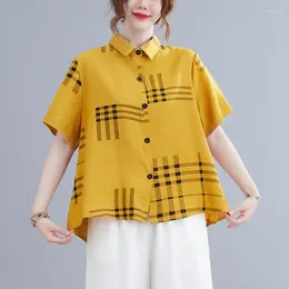 Women's Blouses Women Summer Cotton Linen Casual Shirts Arrival 2024 Fashion Turn-down Collar Loose Ladies Short Sleeve Tops B285