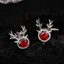 Red Crystal Deer Head Christmas Cufflinks Male Female French Suit Collar Pin