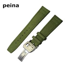 21mm NEW Black Green Nylon and Leather Watch Band strap For IWC watches273n