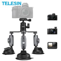 Tripods TELESIN Car Tripod Suction Cup Holder Mount With 360 Detachable Ball Head For GoPro 10 9 8 7 6 Insta360 DJI Osmo Action 2 DSLR