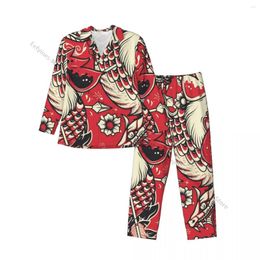 Men's Sleepwear Mens Pyjamas Sets Home Suits Old School Snake And Rooster Head Tattoo Pattern Loose Homewear Long-sleeved Casual