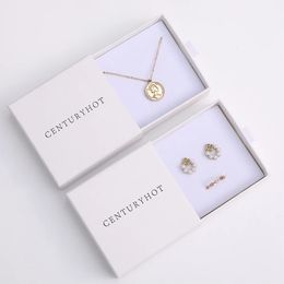 50-500pcsCustom White Drawer Box Paper Cardboard Jewelry Box with Foam Inner Necklace Bracelet Ring Earring Box 240110