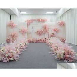 Decorative Flowers Wreaths Pink Series Wedding Floral Arrangement Artificial Row Table Road Lead T Stage Backdrop Corner Flower Dr Dhba4