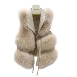 Women's Fall and Winter Fur Designer Vest Lapel Sleeveless Button Slim Large Size Faux Fur Coat Fur One Piece Clip 6GA85