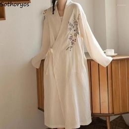 Women's Sleepwear Chinese Style Floral Nightgowns Women V-neck Graceful Home Midi Long Sleeve Nightdress Casual Fashion Versatile Daily