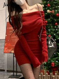 Casual Dresses Red Knitted Sexy Bodycon Women Autumn Evening Party Chic Mini Dress Female Bow Slim Elegant One Piece Lady