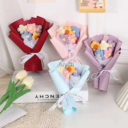 Other Arts and Crafts 18m Knitted Flower Bouquets Artificial Flower For Valentines Day Mothers Gift Creative Handmade Knitted Puff Small Flower Gift YQ240111
