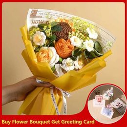 Other Arts and Crafts Crochet Flower Bouquet Hand Woven Flowers Knit Bouquet Wedding Guests Gift February 14 Gifts News San Valentin Day Gift YQ240111