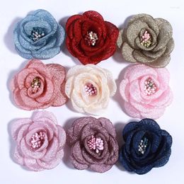 Hair Accessories 200PCS 5CM Born Artificial Bling Burned Peony Flower For Headband Fabric Flowers Clips