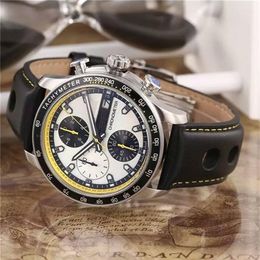 Sport watch for man quartz stopwatch mens chronograph watches stainless steel wrist watch leather band cp20189i